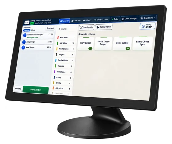 A Cloud POS touchscreen till on a counter